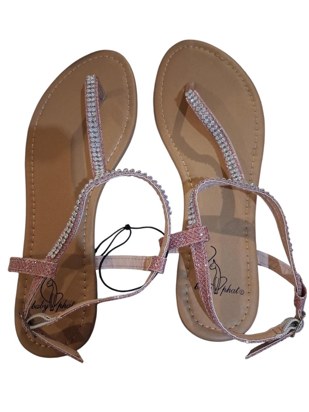Baby Phat Rose Pink Rhinestone T-Strap Sandals